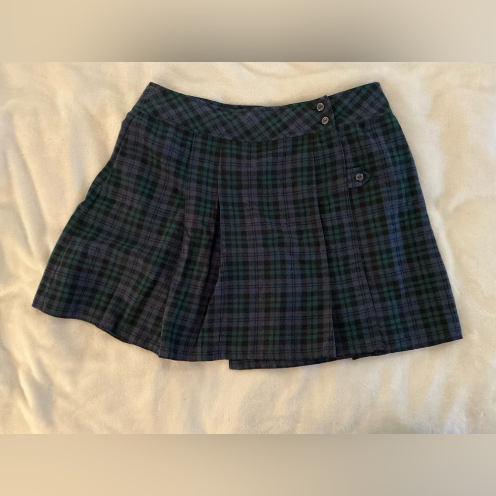 Plaid A-Line Skirt - Blue and Green